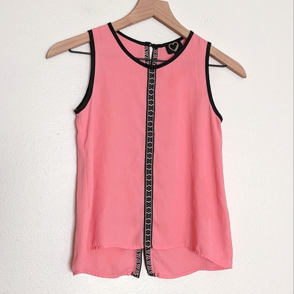 Hearts Embroidery Trim Split Back Summer Tank Girls size Medium